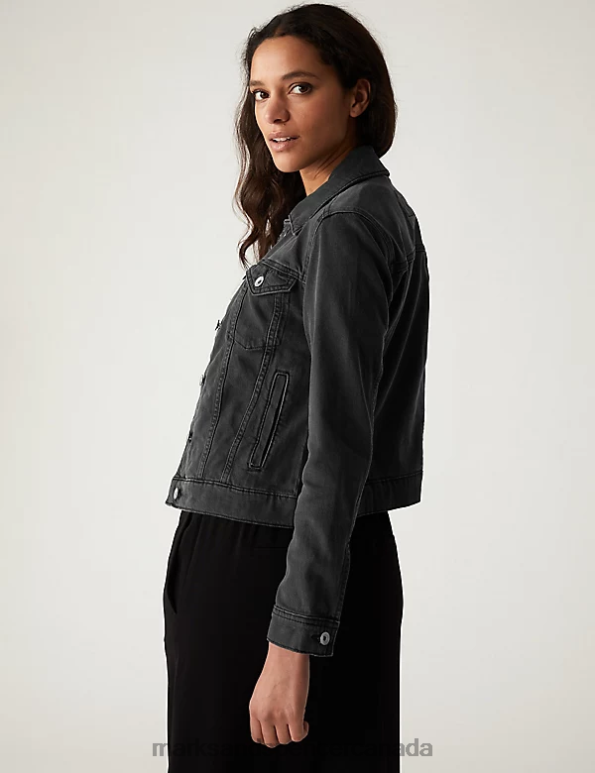 Women Black Clothing Marks & Spencer Cotton Rich Denim Jacket With Stretch 20VTD1395 - Marks and Spencer outlet