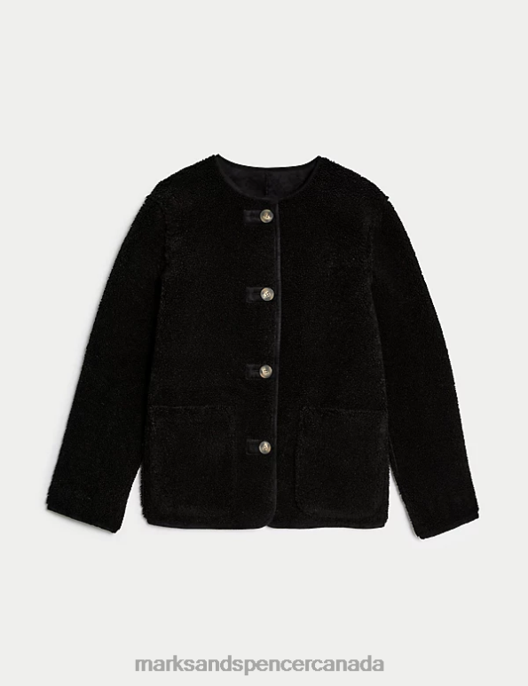 Marks and Spencer sale - Women Black Clothing Marks & Spencer Faux Shearling Textured Reversible Jacket 20VTD1659