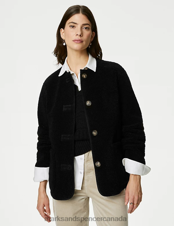 Marks and Spencer sale - Women Black Clothing Marks & Spencer Faux Shearling Textured Reversible Jacket 20VTD1659