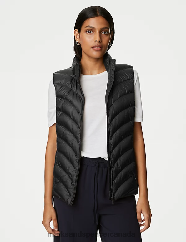 Women Black Clothing Marks & Spencer Feather & Down Packaway Puffer Gilet 20VTD2068 - Marks and Spencer outlet
