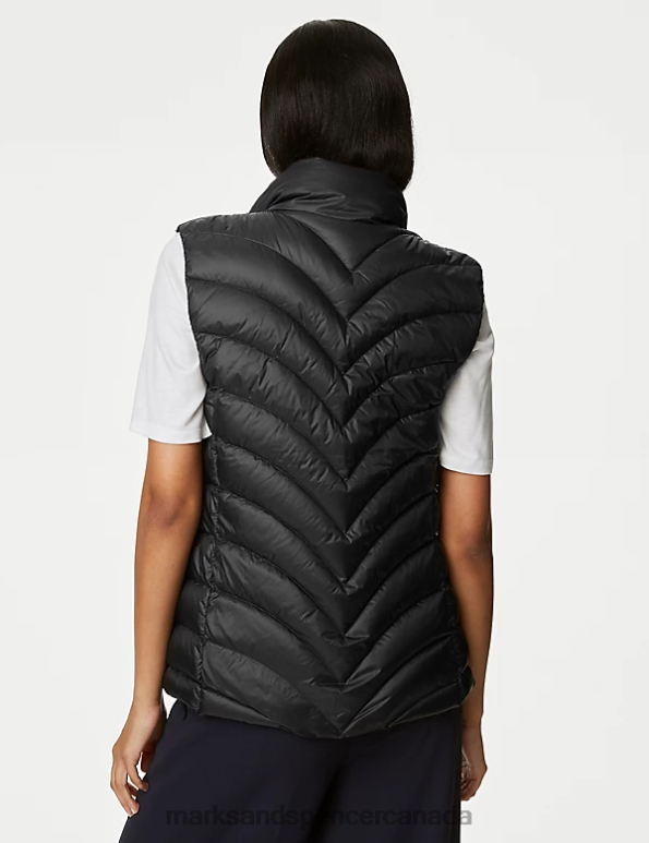 Women Black Clothing Marks & Spencer Feather & Down Packaway Puffer Gilet 20VTD2068 - Marks and Spencer outlet