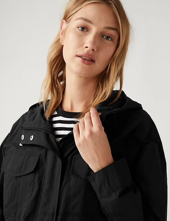 Marks and Spencer Canada - Women Black Clothing Marks & Spencer Lightweight Utility Rain Jacket With Cotton 20VTD1414