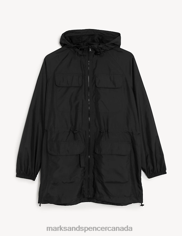 Marks and Spencer sale - Women Black Clothing Marks & Spencer Recycled Showerproof Hooded Packaway Raincoat 20VTD2239