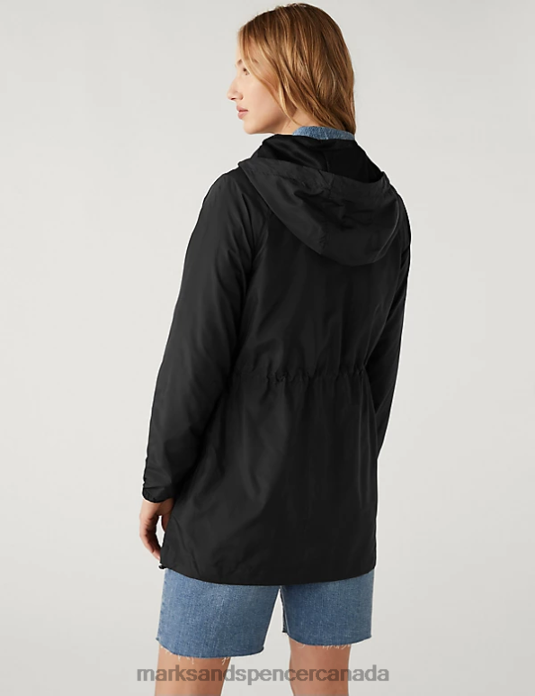 Marks and Spencer sale - Women Black Clothing Marks & Spencer Recycled Showerproof Hooded Packaway Raincoat 20VTD2239