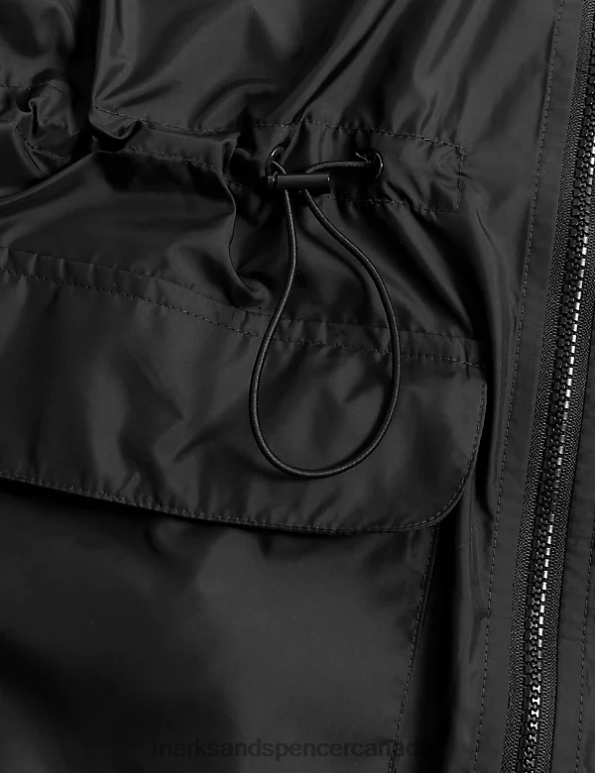 Marks and Spencer sale - Women Black Clothing Marks & Spencer Recycled Showerproof Hooded Packaway Raincoat 20VTD2239