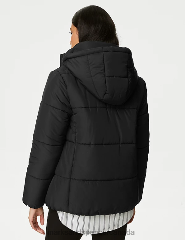 Women Black Clothing Marks & Spencer Recycled Thermowarmth Hooded Puffer Jacket 20VTD1333 - Marks and Spencer online