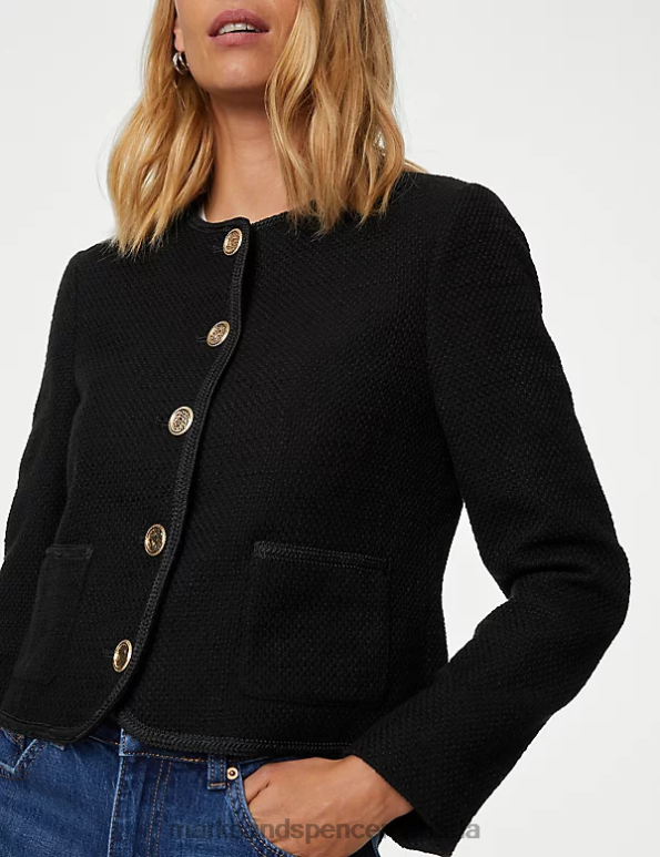 Marks and Spencer near me - Women Black Clothing Marks & Spencer Tweed Relaxed Collarless Short Jacket 20VTD452