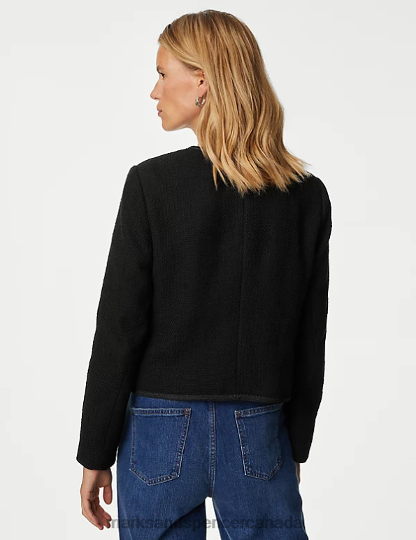 Marks and Spencer near me - Women Black Clothing Marks & Spencer Tweed Relaxed Collarless Short Jacket 20VTD452