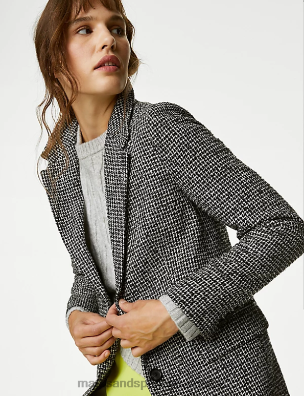 Marks and Spencer sale - Women Black Mix Clothing Marks & Spencer Tweed Relaxed Checked Single Breasted Blazer 20VTD106