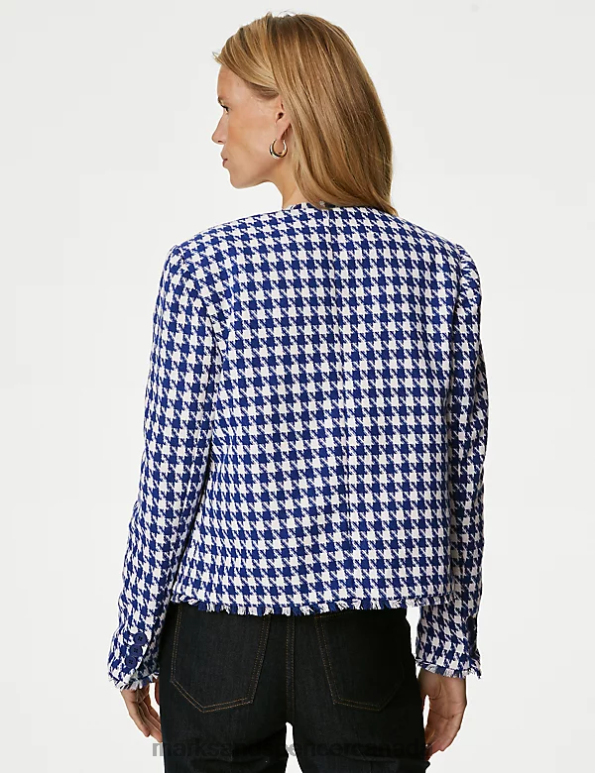 Marks and Spencer sale - Women Blue Mix Clothing Marks & Spencer Tweed Collarless Relaxed Short Jacket 20VTD841