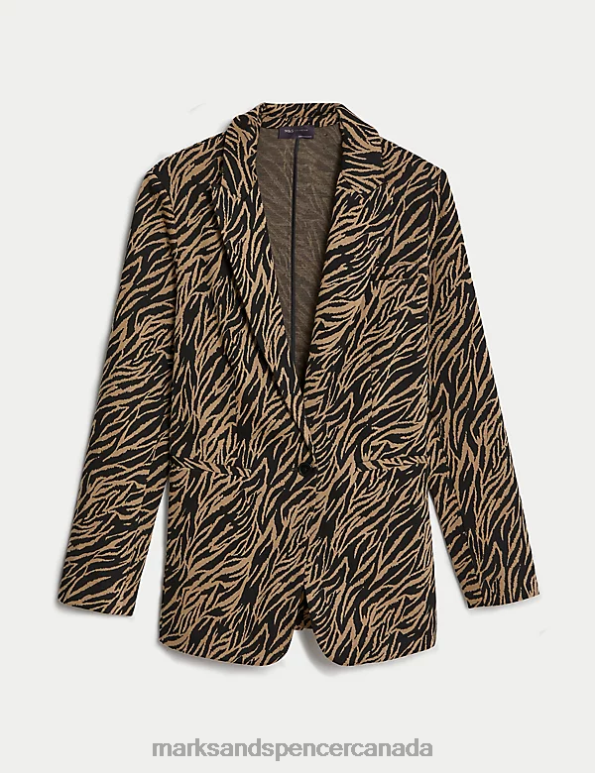 Women Brown Mix Clothing Marks & Spencer Jersey Straight Animal Print Blazer 20VTD843 - Marks and Spencer online