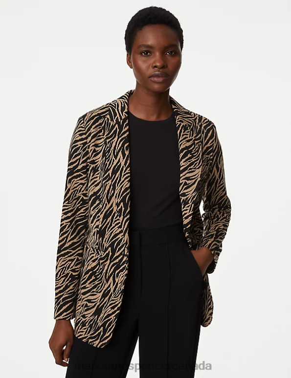 Women Brown Mix Clothing Marks & Spencer Jersey Straight Animal Print Blazer 20VTD843 - Marks and Spencer online