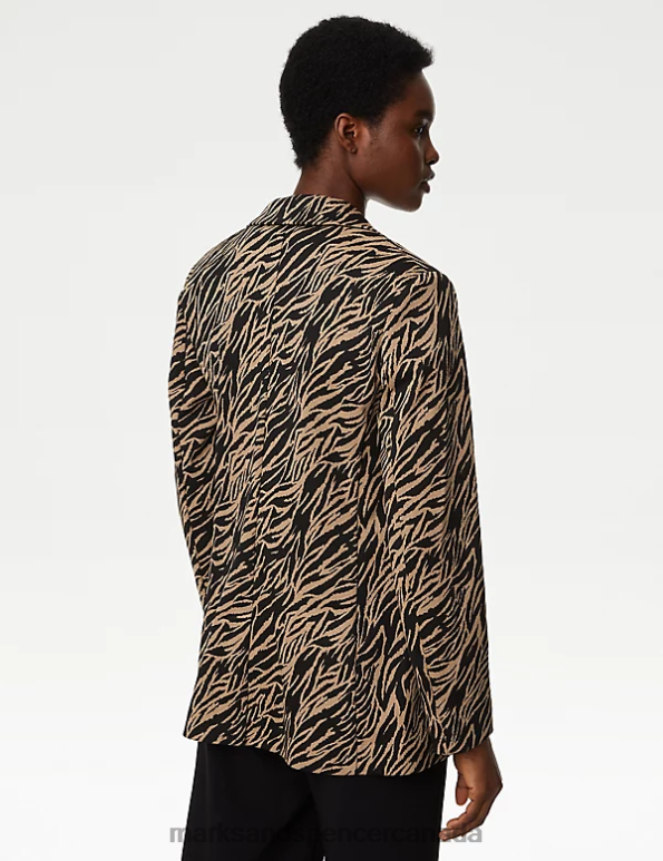 Women Brown Mix Clothing Marks & Spencer Jersey Straight Animal Print Blazer 20VTD843 - Marks and Spencer online
