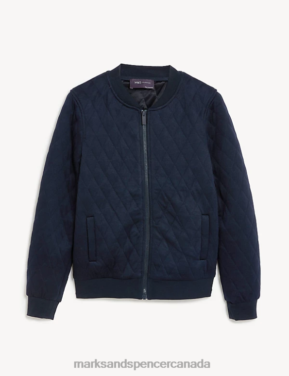 Women Dark Navy Clothing Marks & Spencer Jersey Quilted Relaxed Bomber Jacket 20VTD662 - Marks and Spencer Canada locations