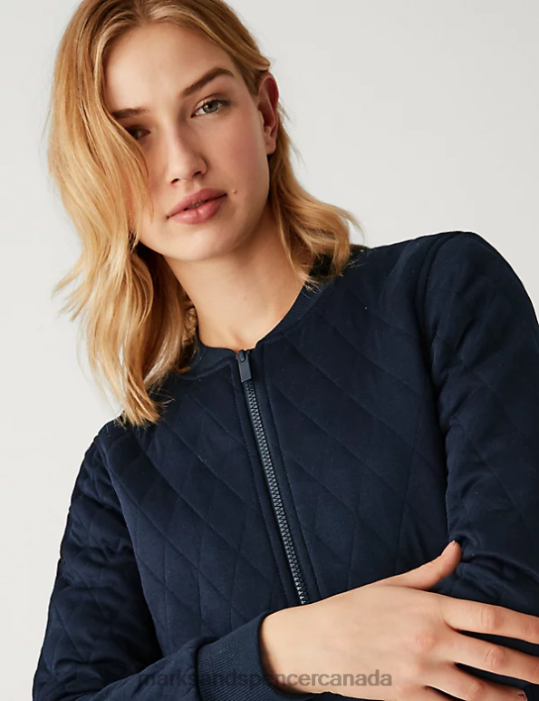 Women Dark Navy Clothing Marks & Spencer Jersey Quilted Relaxed Bomber Jacket 20VTD662 - Marks and Spencer Canada locations