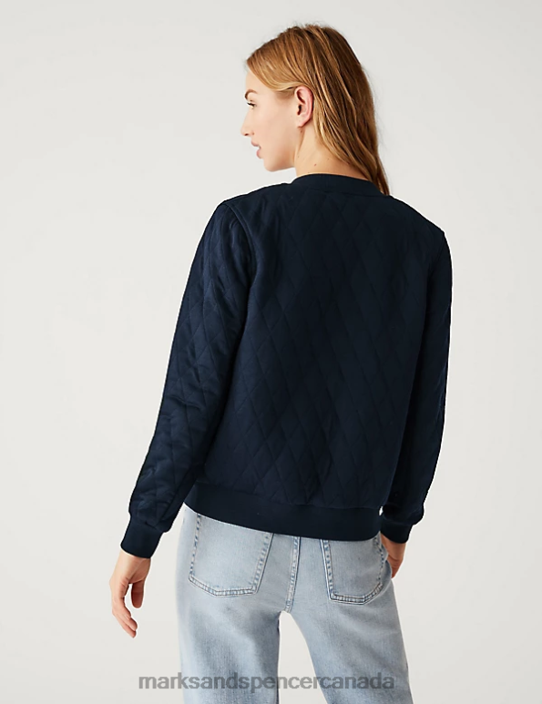 Women Dark Navy Clothing Marks & Spencer Jersey Quilted Relaxed Bomber Jacket 20VTD662 - Marks and Spencer Canada locations