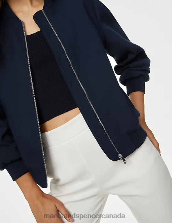 Women Dark Navy Clothing Marks & Spencer Relaxed Bomber Jacket 20VTD54 - Marks and Spencer Canada locations