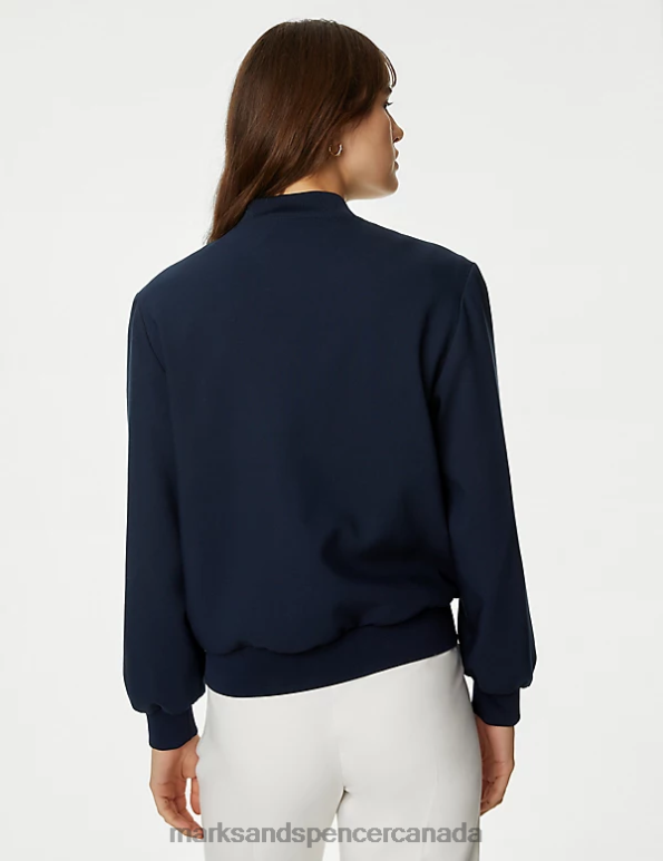 Women Dark Navy Clothing Marks & Spencer Relaxed Bomber Jacket 20VTD54 - Marks and Spencer Canada locations