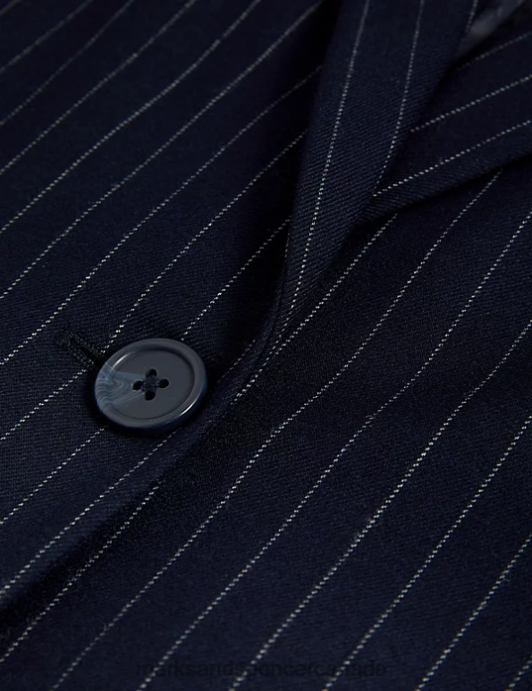 Women Dark Navy Mix Clothing Marks & Spencer Wool Blend Pinstripe Single Breasted Blazer 20VTD150 - Marks and Spencer Canada locations