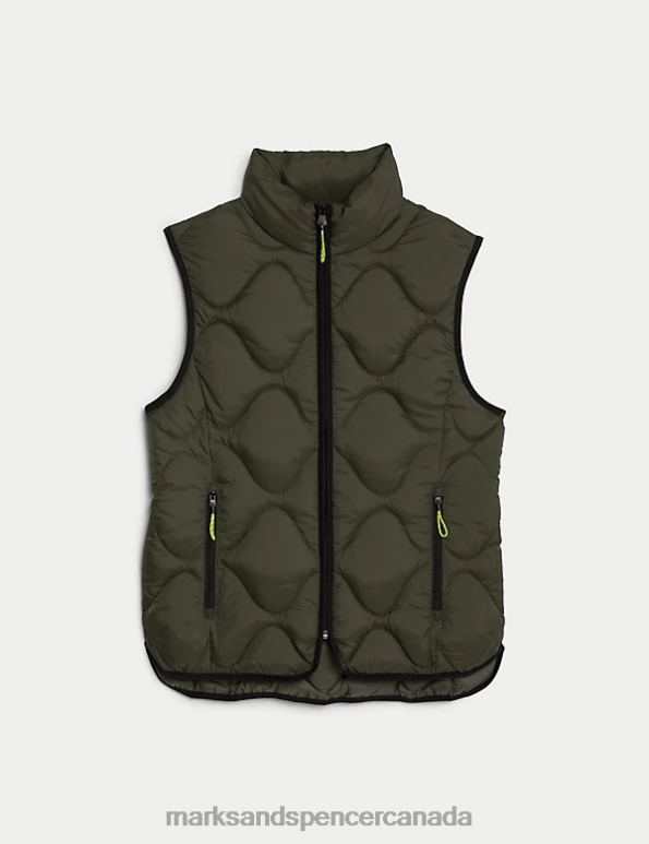 Marks and Spencer near me - Women Dark Olive Clothing Marks & Spencer Stormwear Quilted Funnel Neck Puffer Gilet 20VTD807