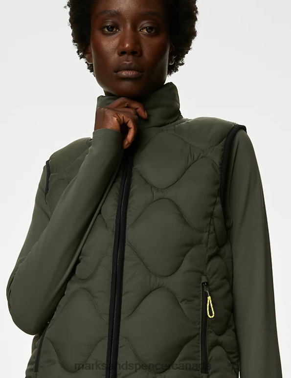 Marks and Spencer near me - Women Dark Olive Clothing Marks & Spencer Stormwear Quilted Funnel Neck Puffer Gilet 20VTD807