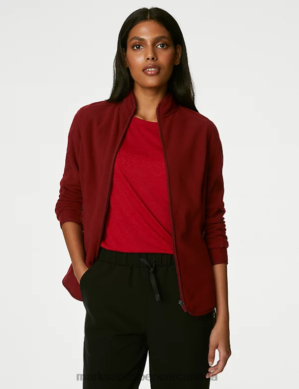 Women Dark Red Clothing Marks & Spencer Funnel Neck Fleece 20VTD2253 - Marks and Spencer outlet