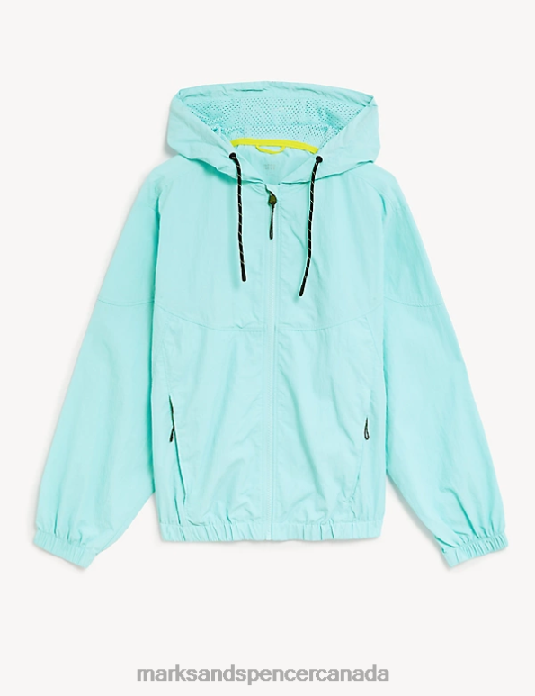 Women Dusted Aqua Clothing Marks & Spencer Stormwear Lightweight Packable Hooded Sports Jacket 20VTD901 - Marks and Spencer Canada locations