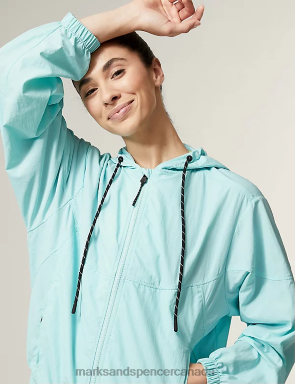 Women Dusted Aqua Clothing Marks & Spencer Stormwear Lightweight Packable Hooded Sports Jacket 20VTD901 - Marks and Spencer Canada locations