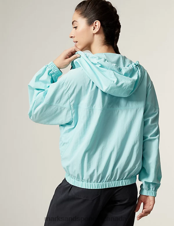 Women Dusted Aqua Clothing Marks & Spencer Stormwear Lightweight Packable Hooded Sports Jacket 20VTD901 - Marks and Spencer Canada locations