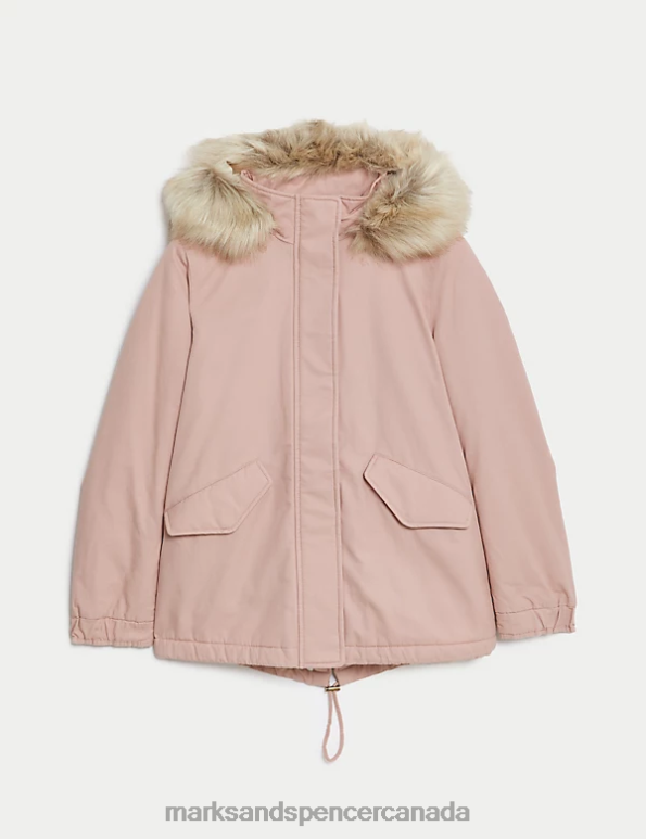 Women Dusted Pink Clothing Marks & Spencer Cotton Rich Hooded Borg Lined Parka Coat 20VTD159 - Marks and Spencer outlet