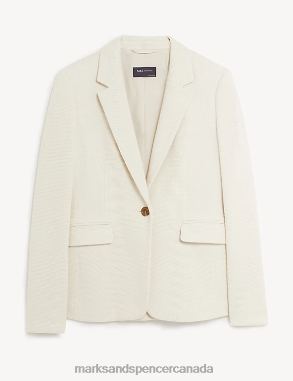 Women Ecru Clothing Marks & Spencer Cotton Rich Jersey Slim Textured Blazer 20VTD1663 - Marks and Spencer online