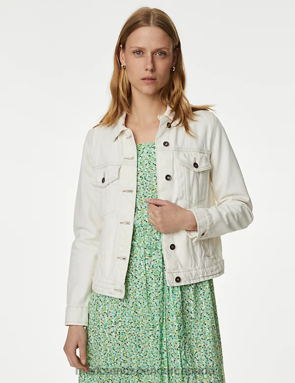 Marks and Spencer sale - Women Ecru Clothing Marks & Spencer Pure Cotton Denim Jacket 20VTD1987