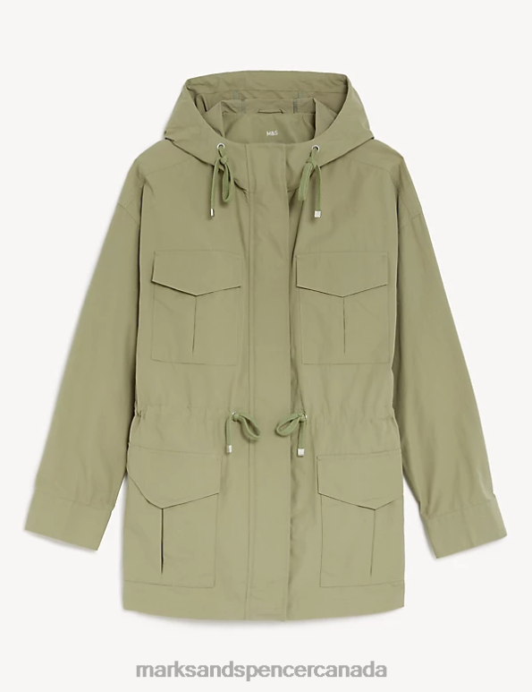 Women Faded Khaki Clothing Marks & Spencer Lightweight Utility Rain Jacket With Cotton 20VTD1724 - Marks and Spencer outlet