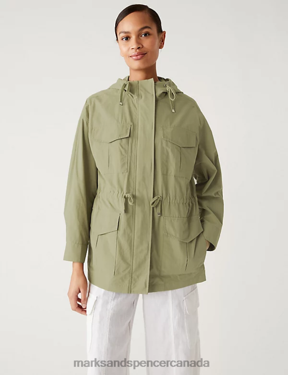 Women Faded Khaki Clothing Marks & Spencer Lightweight Utility Rain Jacket With Cotton 20VTD1724 - Marks and Spencer outlet