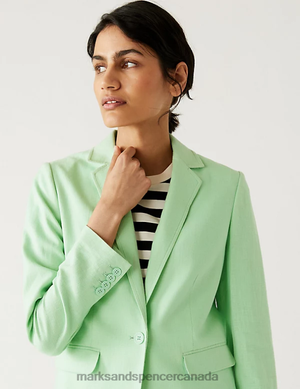 Women Fresh Mint Clothing Marks & Spencer Linen Blend Tailored Single Breasted Blazer 20VTD3151 - Marks and Spencer online