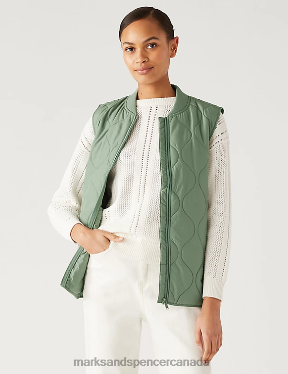 Women Green Clothing Marks & Spencer Recycled Thermowarmth Lightweight Quilted Gilet 20VTD2356 - Marks and Spencer Canada locations