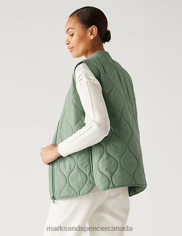Women Green Clothing Marks & Spencer Recycled Thermowarmth Lightweight Quilted Gilet 20VTD2356 - Marks and Spencer Canada locations