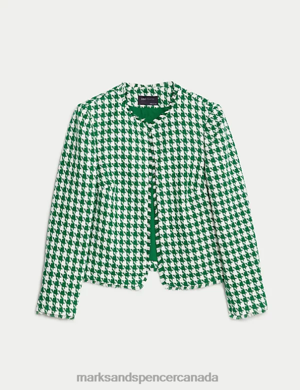 Women Green Mix Clothing Marks & Spencer Tweed Collarless Relaxed Short Jacket 20VTD469 - Marks and Spencer online