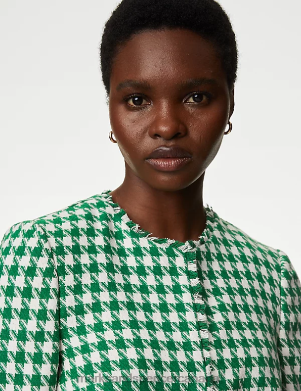 Women Green Mix Clothing Marks & Spencer Tweed Collarless Relaxed Short Jacket 20VTD469 - Marks and Spencer online