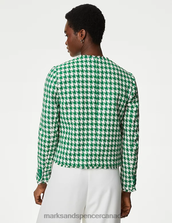 Women Green Mix Clothing Marks & Spencer Tweed Collarless Relaxed Short Jacket 20VTD469 - Marks and Spencer online