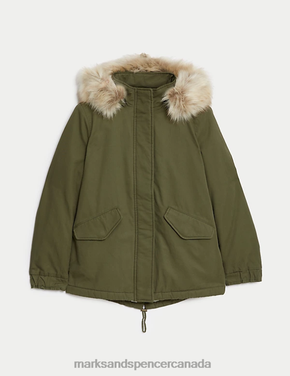 Women Hunter Green Clothing Marks & Spencer Cotton Rich Hooded Borg Lined Parka Coat 20VTD475 - Marks and Spencer Canada locations