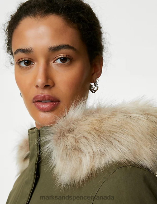 Women Hunter Green Clothing Marks & Spencer Cotton Rich Hooded Borg Lined Parka Coat 20VTD475 - Marks and Spencer Canada locations