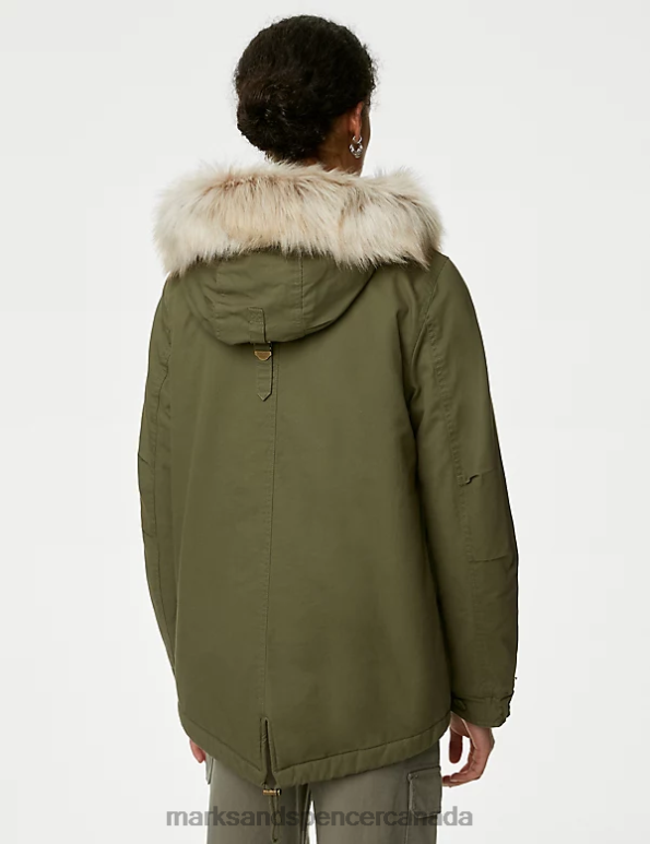 Women Hunter Green Clothing Marks & Spencer Cotton Rich Hooded Borg Lined Parka Coat 20VTD475 - Marks and Spencer Canada locations