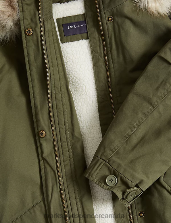 Women Hunter Green Clothing Marks & Spencer Cotton Rich Hooded Borg Lined Parka Coat 20VTD475 - Marks and Spencer Canada locations