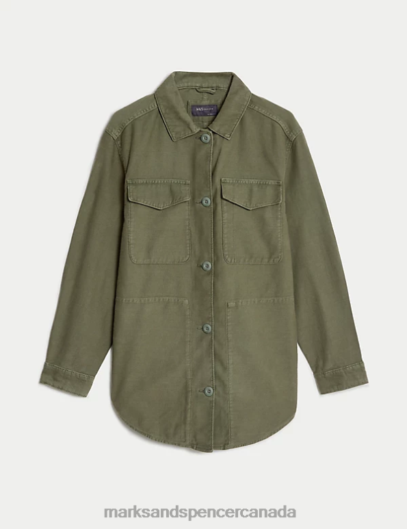 Women Hunter Green Clothing Marks & Spencer Denim Collared Shacket 20VTD1249 - Marks and Spencer online
