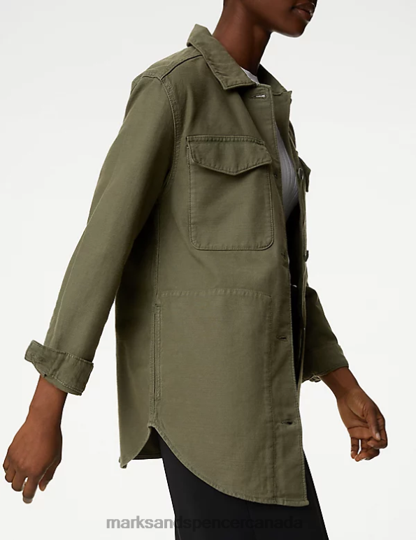 Women Hunter Green Clothing Marks & Spencer Denim Collared Shacket 20VTD1249 - Marks and Spencer online