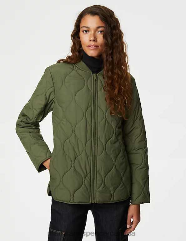 Women Hunter Green Clothing Marks & Spencer Recycled Thermowarmth Lightweight Quilted Jacket 20VTD1760 - Marks and Spencer outlet