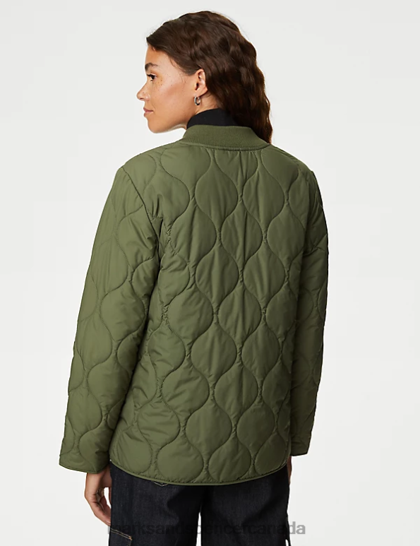 Women Hunter Green Clothing Marks & Spencer Recycled Thermowarmth Lightweight Quilted Jacket 20VTD1760 - Marks and Spencer outlet