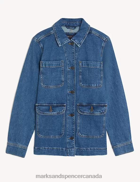 Women Indigo Clothing Marks & Spencer Cotton Rich Denim Utility Jacket 20VTD1895 - Marks and Spencer outlet