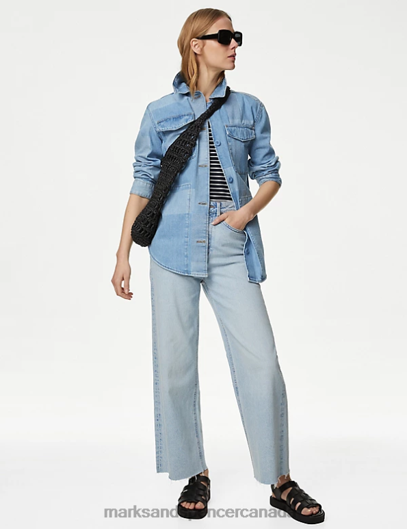 Women Indigo Mix Clothing Marks & Spencer Pure Cotton Denim Patchwork Utility Shacket 20VTD2524 - Marks and Spencer Canada locations